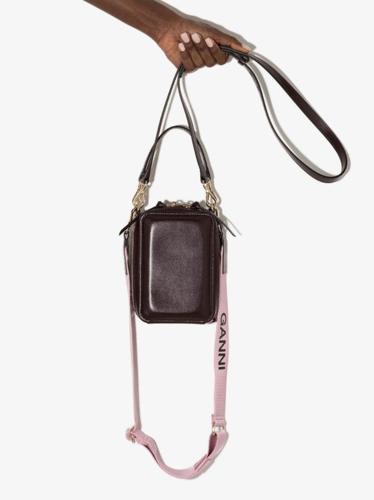 Red Jacquard Logo Strap Leather Tote Bag