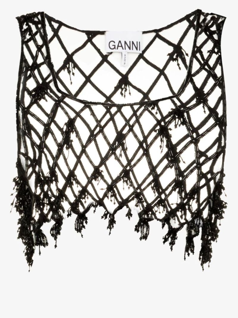 Black Beaded Net Crop Top