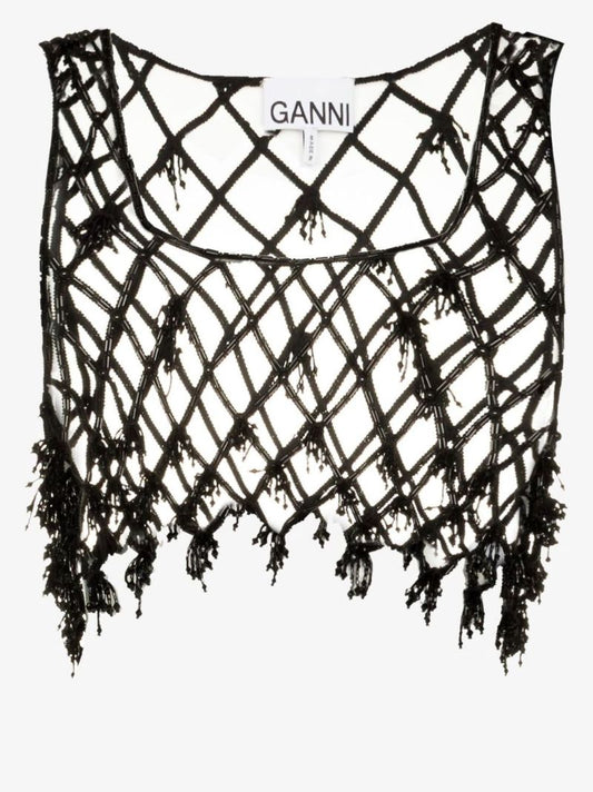 Black Beaded Net Crop Top