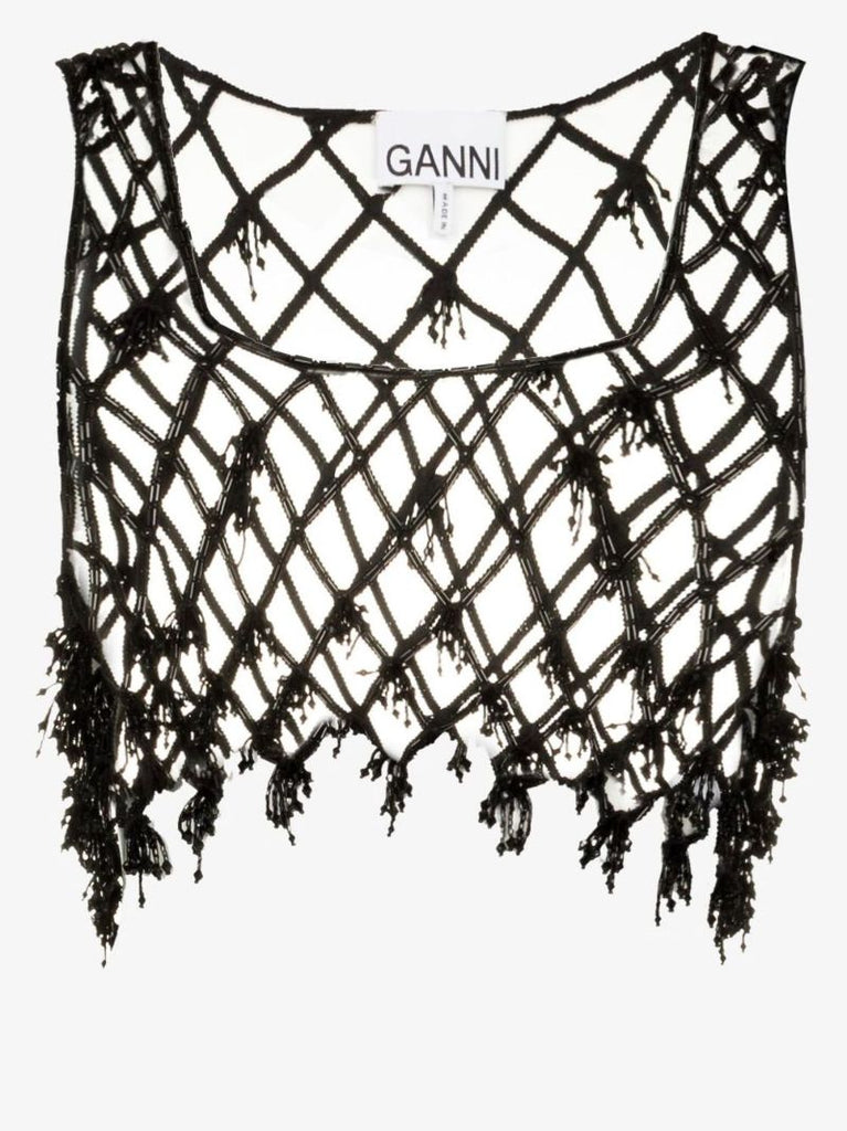 Black Beaded Net Crop Top
