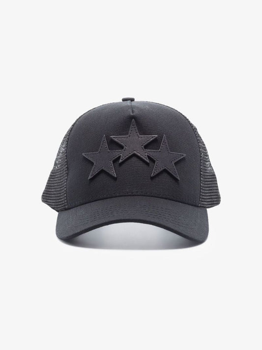 Black Three Star Cotton Trucker Hat
