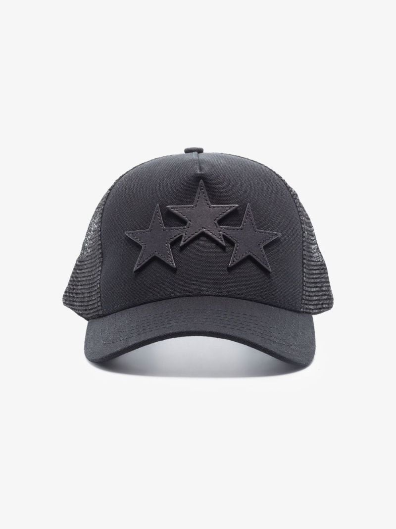 Black Three Star Cotton Trucker Hat