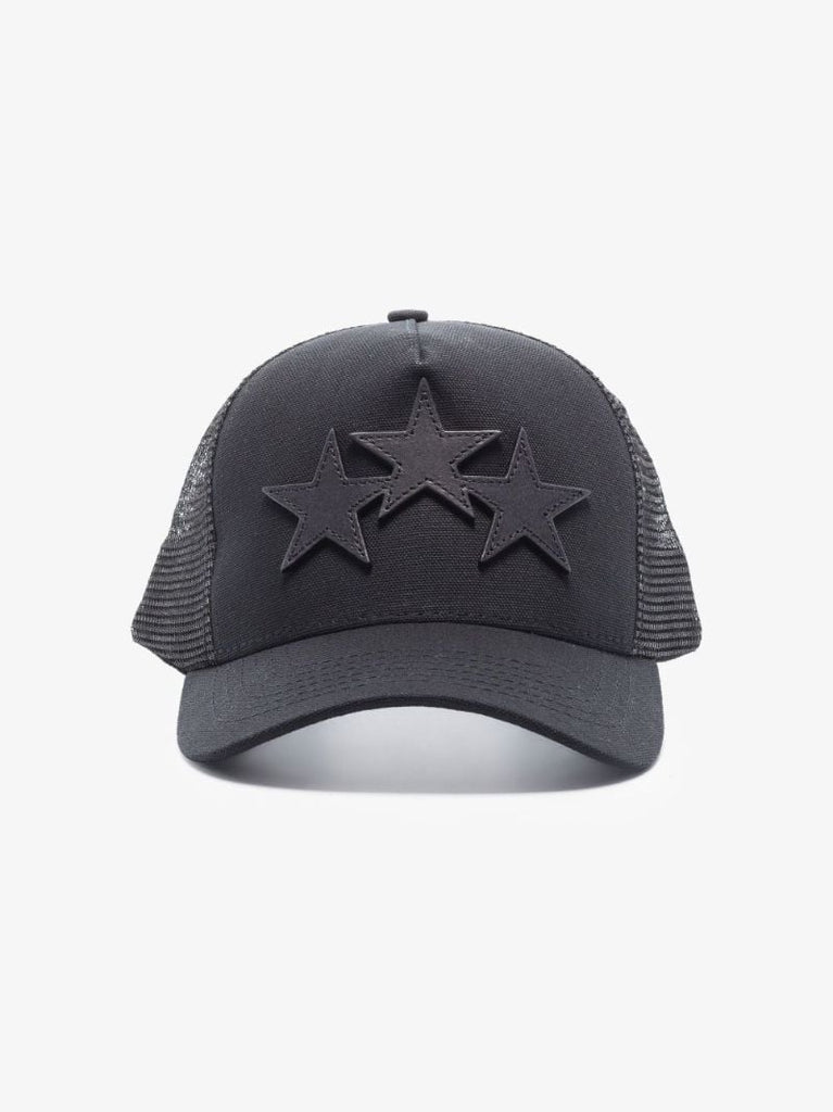 Black Three Star Cotton Trucker Hat