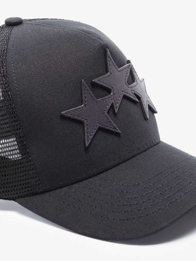 Black Three Star Cotton Trucker Hat