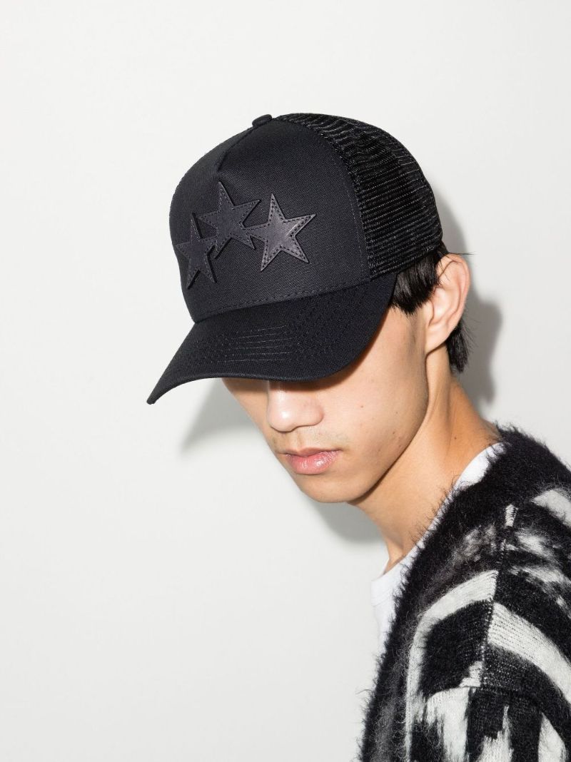 Black Three Star Cotton Trucker Hat