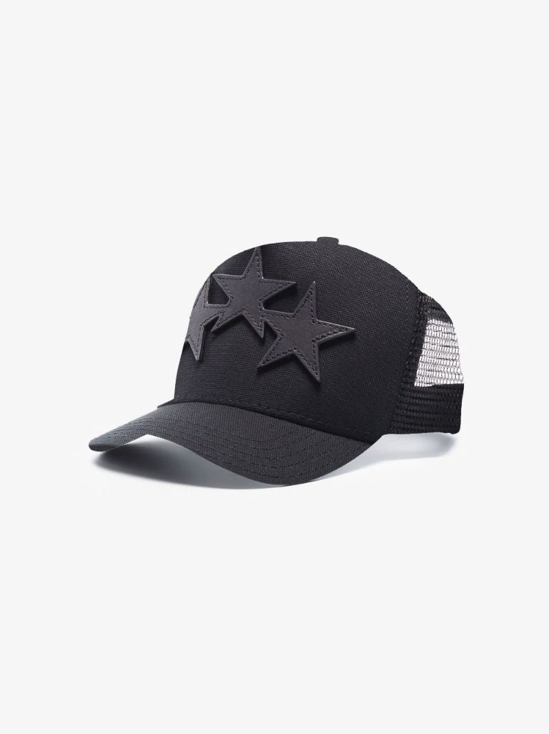 Black Three Star Cotton Trucker Hat