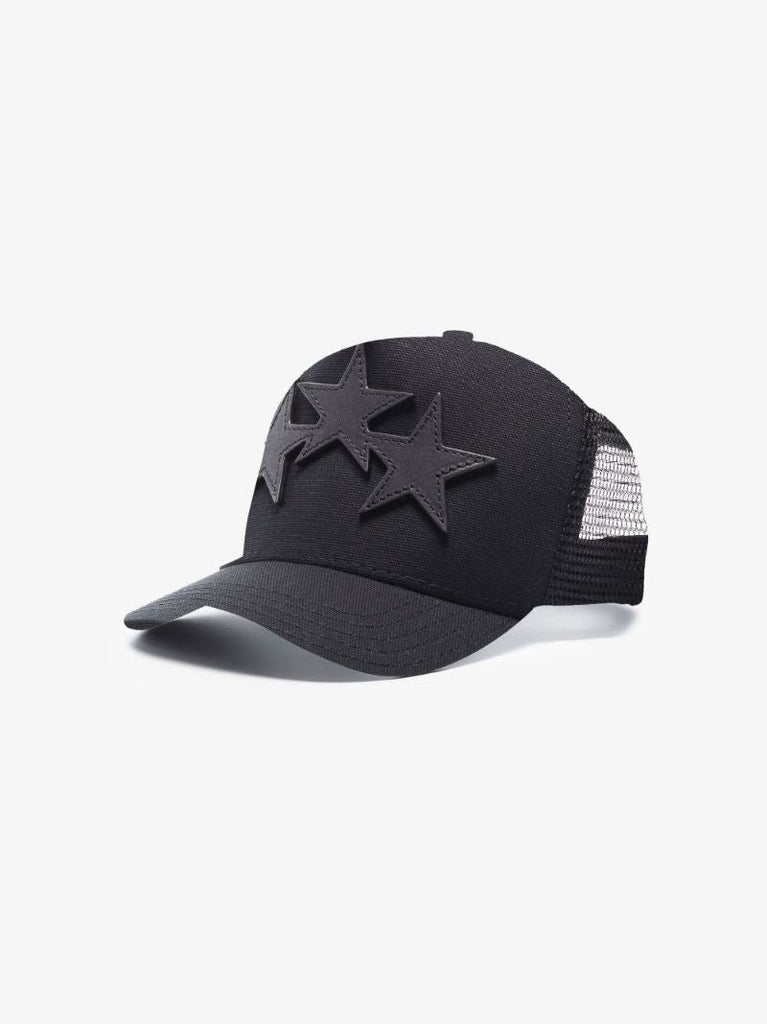 Black Three Star Cotton Trucker Hat