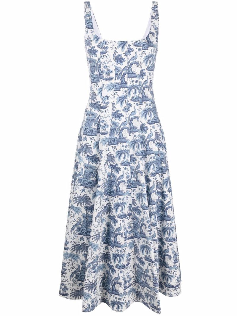 Blue Wells Botanical Print Midi Dress
