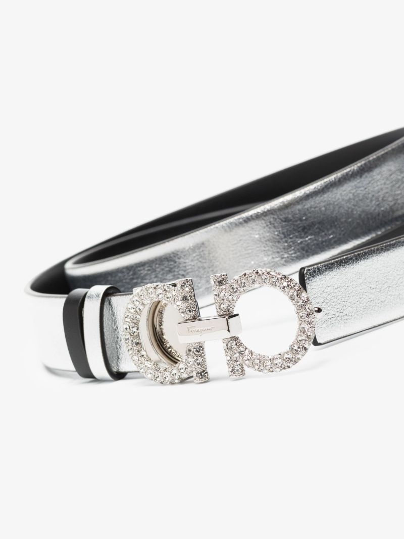 Silver Gancini Crystal Leather Belt