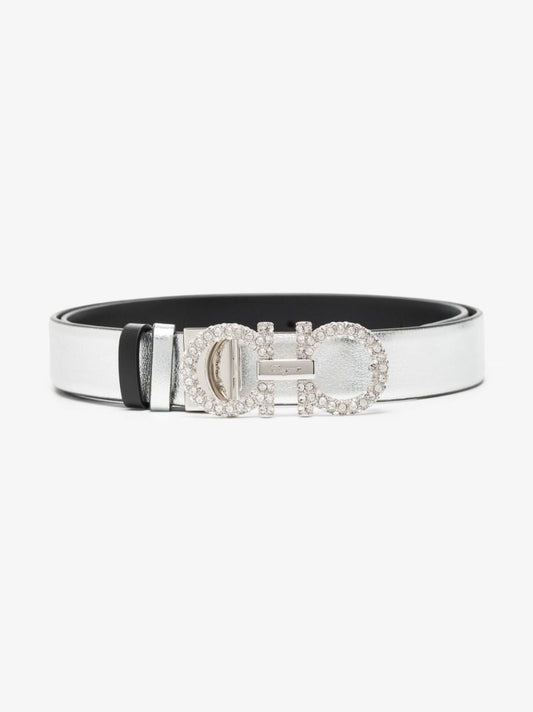 Silver Gancini Crystal Leather Belt