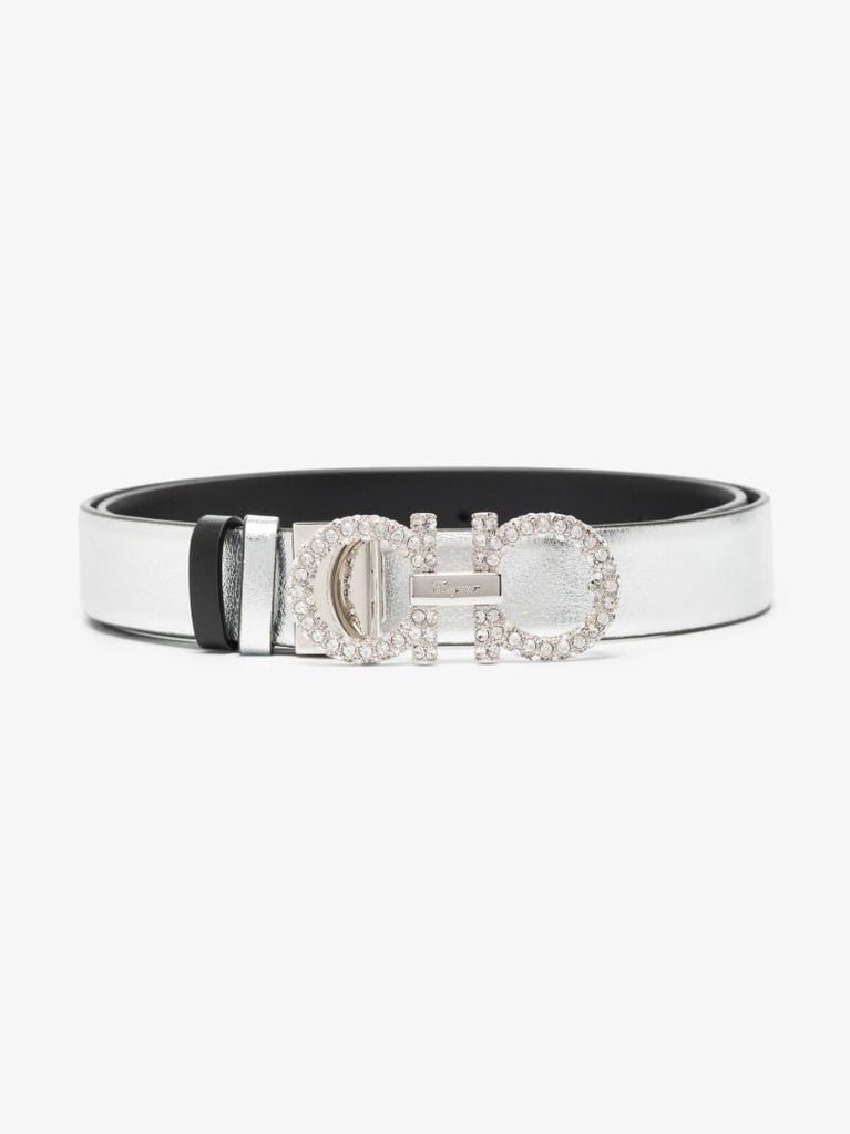 Silver Gancini Crystal Leather Belt