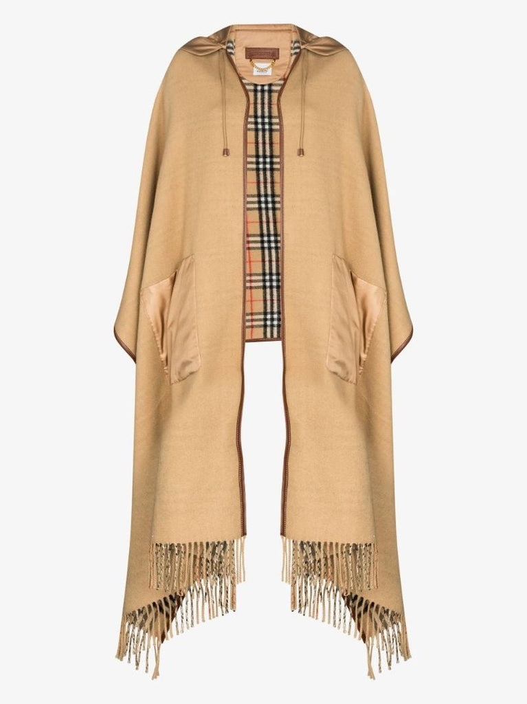 Neutral Contrast Panel Hooded Cape