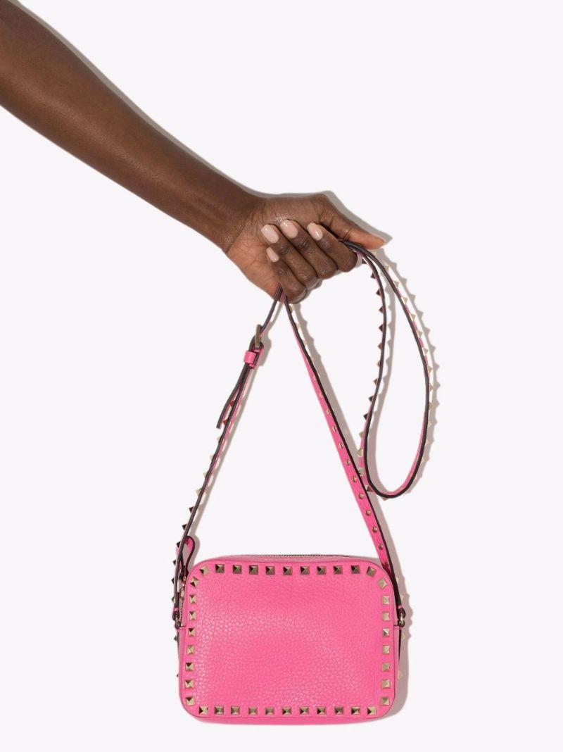 Pink Rockstud Leather Camera Bag