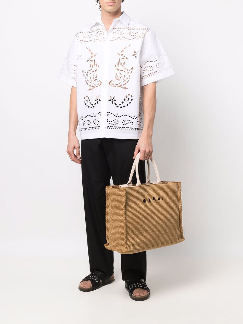 Brown Logo-embroidered Raffia Tote Bag