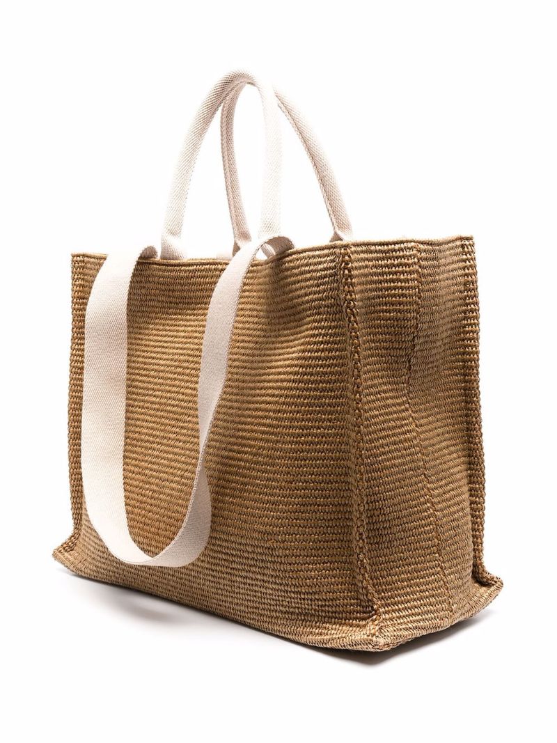 Brown Logo-embroidered Raffia Tote Bag