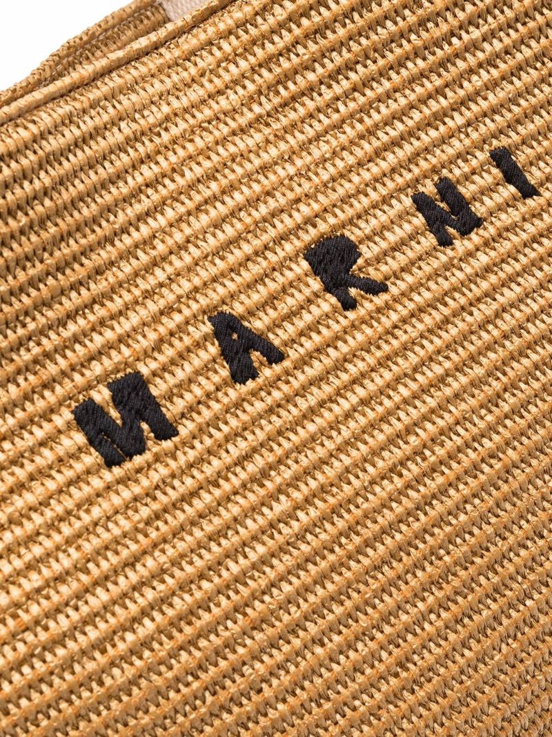 Brown Logo-embroidered Raffia Tote Bag