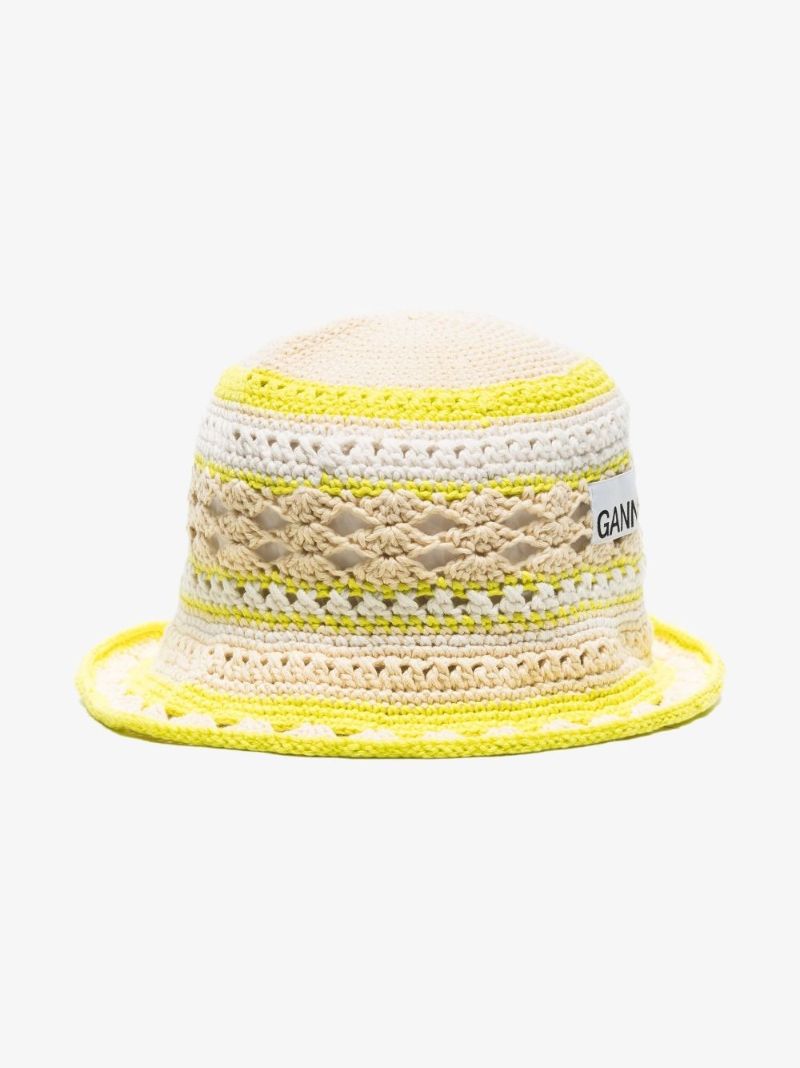 Neutral Striped Crochet Bucket Hat