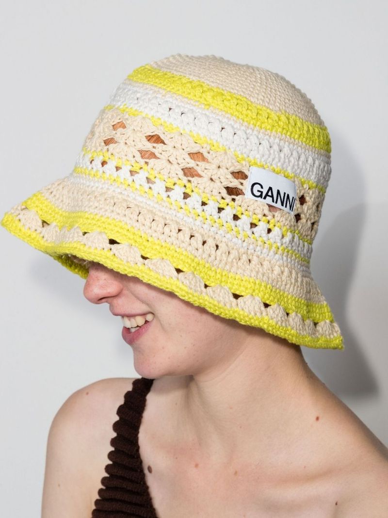 Neutral Striped Crochet Bucket Hat