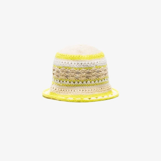 Neutral Striped Crochet Bucket Hat