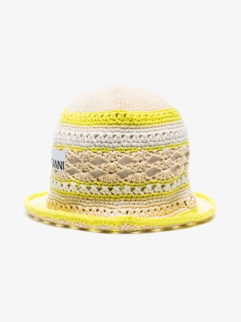 Neutral Striped Crochet Bucket Hat