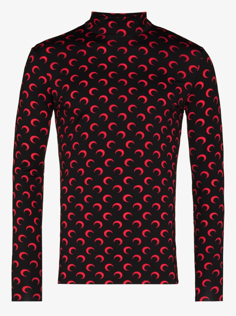 Crescent Moon Print Turtleneck Top