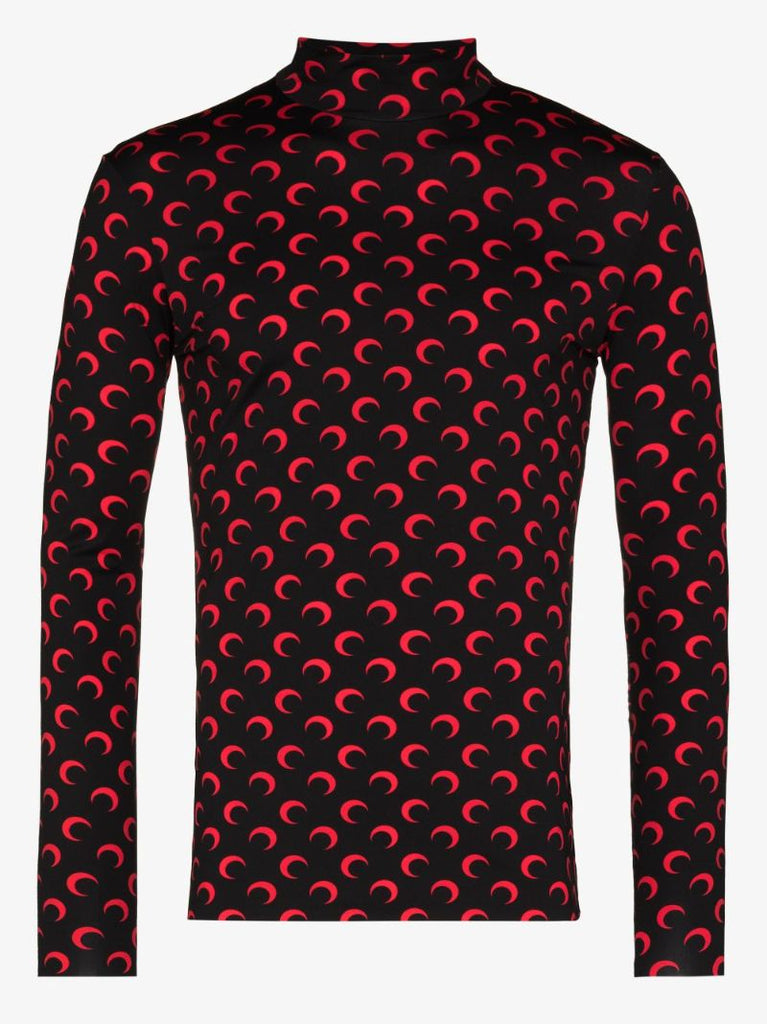 Crescent Moon Print Turtleneck Top
