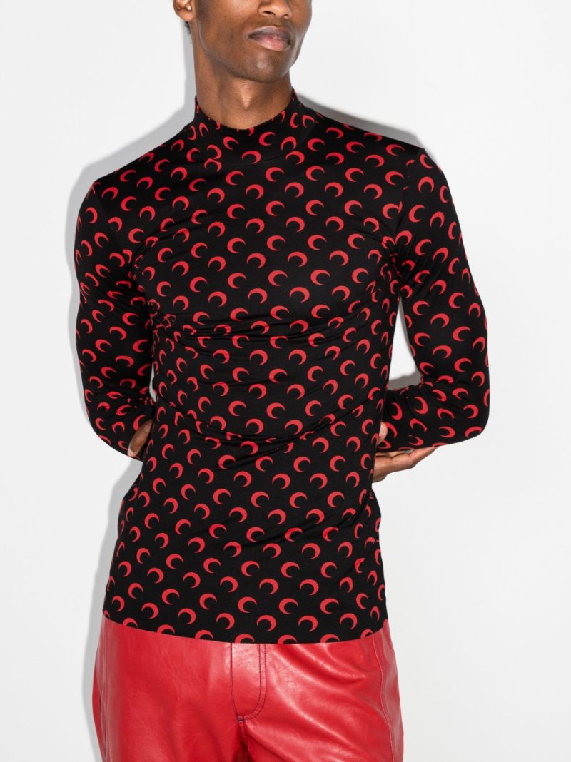 Crescent Moon Print Turtleneck Top