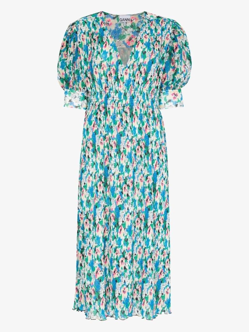 Floral Print PlissÃ_x0083_Â© Midi Dress