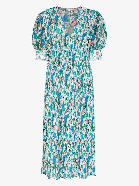 Floral Print PlissÃ_x0083_Â© Midi Dress