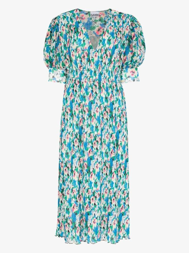 Floral Print PlissÃ_x0083_Â© Midi Dress