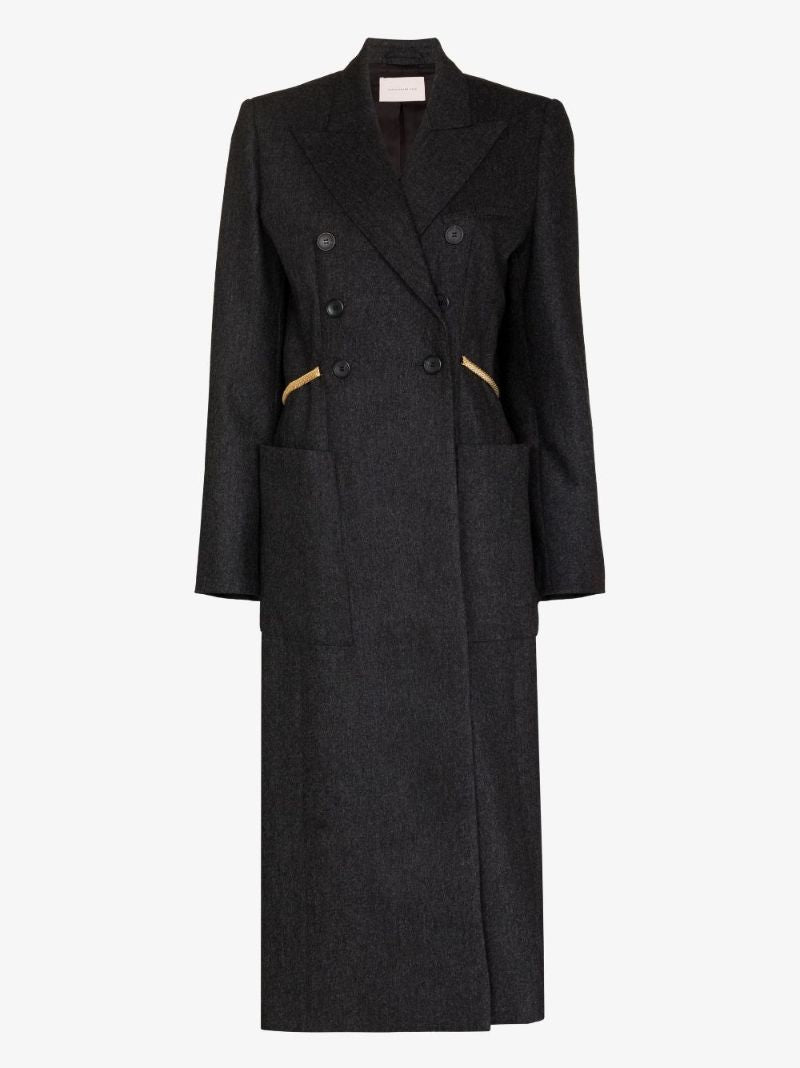 Grey Chain Embroidery Double-breasted Coat