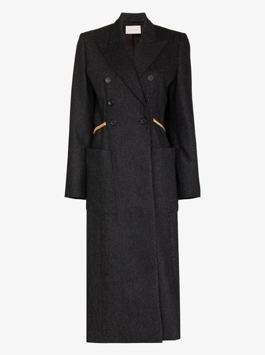 Grey Chain Embroidery Double-breasted Coat