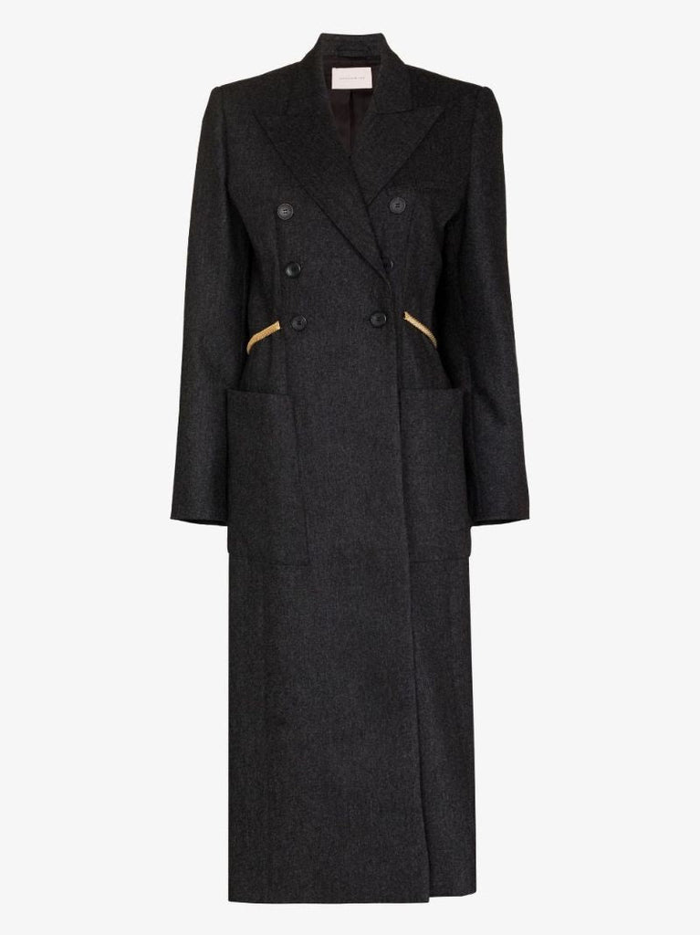 Grey Chain Embroidery Double-breasted Coat