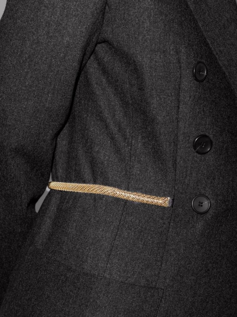 Grey Chain Embroidery Double-breasted Coat
