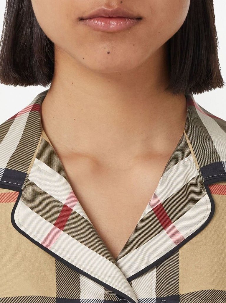 Neutral Vintage Check Silk Pyjama Shirt