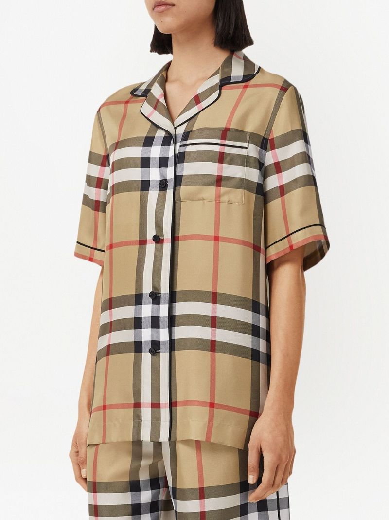 Neutral Vintage Check Silk Pyjama Shirt