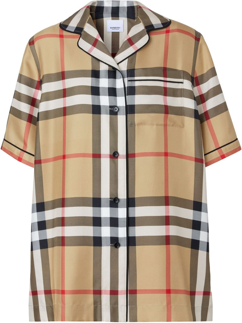 Neutral Vintage Check Silk Pyjama Shirt
