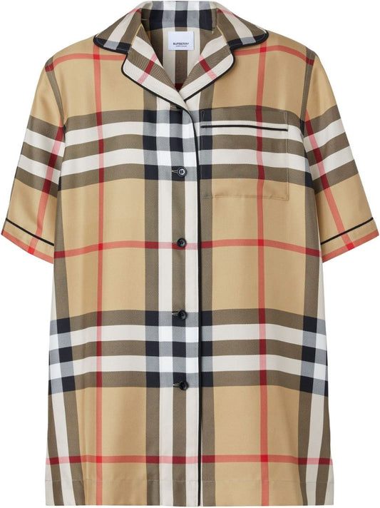 Neutral Vintage Check Silk Pyjama Shirt