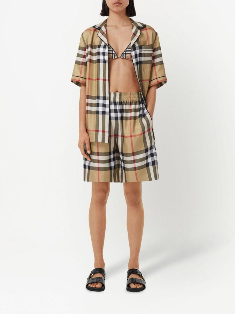 Neutral Vintage Check Silk Pyjama Shirt
