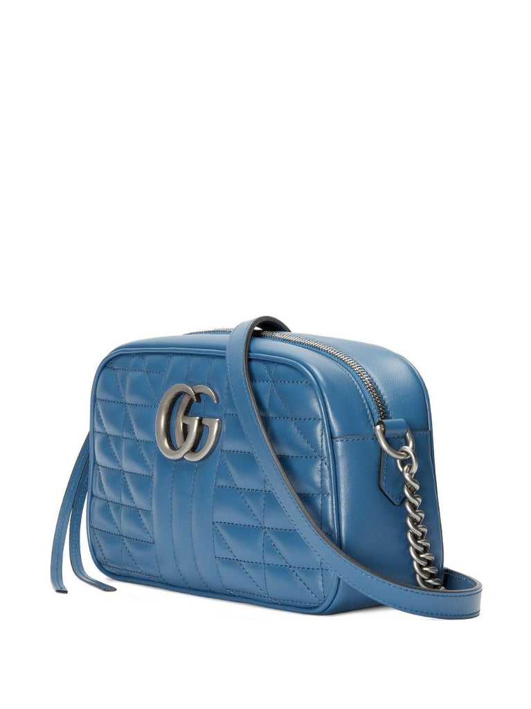 Blue Gg Marmont Mini Leather Camera Bag