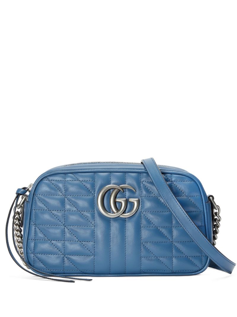 Blue Gg Marmont Mini Leather Camera Bag