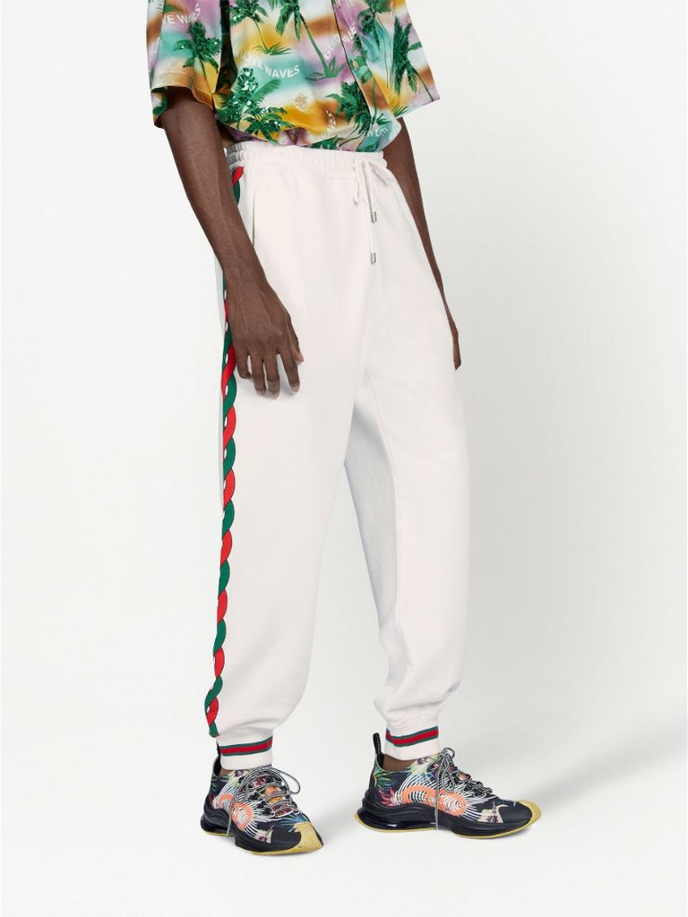 White Interlocking G Web Cotton Track Pants