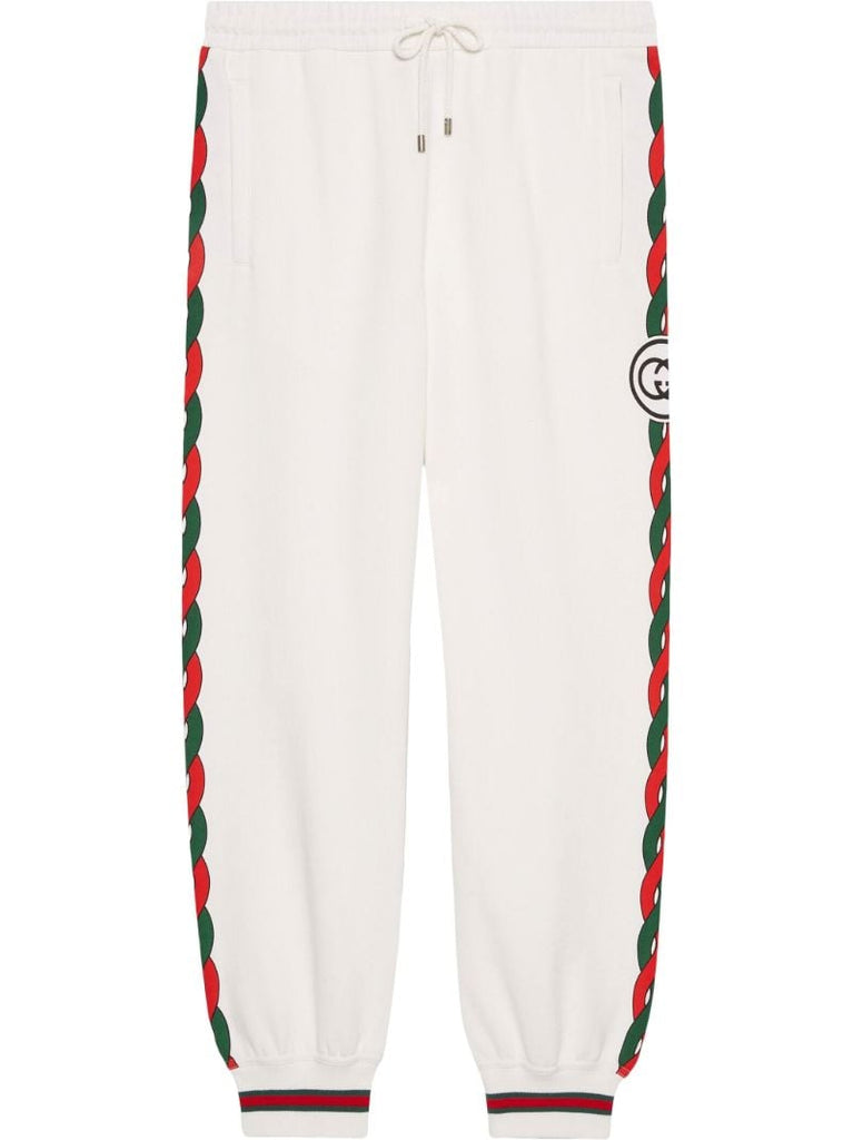 White Interlocking G Web Cotton Track Pants