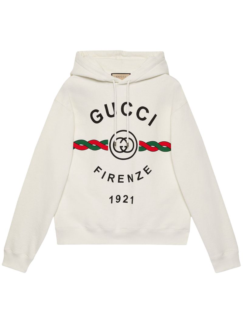 White Firenze 1921 Logo Print Hoodie