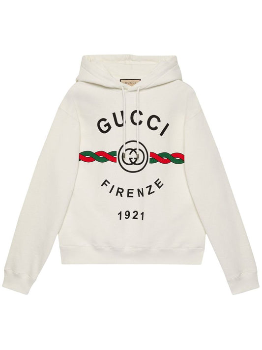 White Firenze 1921 Logo Print Hoodie