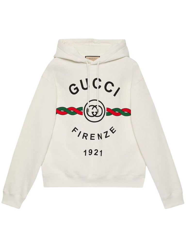 White Firenze 1921 Logo Print Hoodie