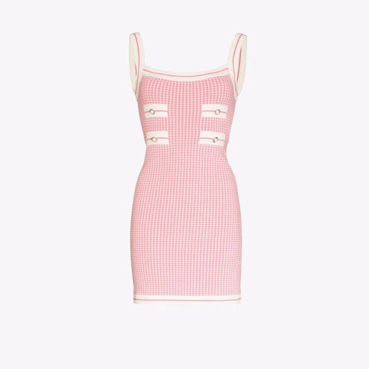 Button Embellished Houndstooth Mini Dress