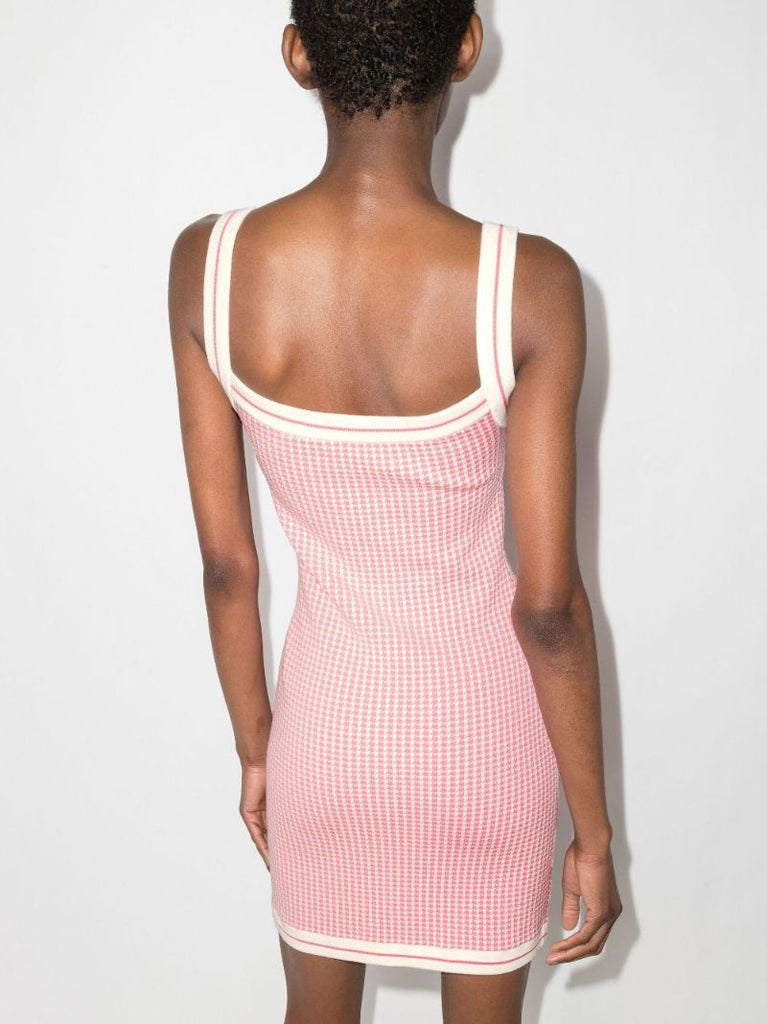 Button Embellished Houndstooth Mini Dress