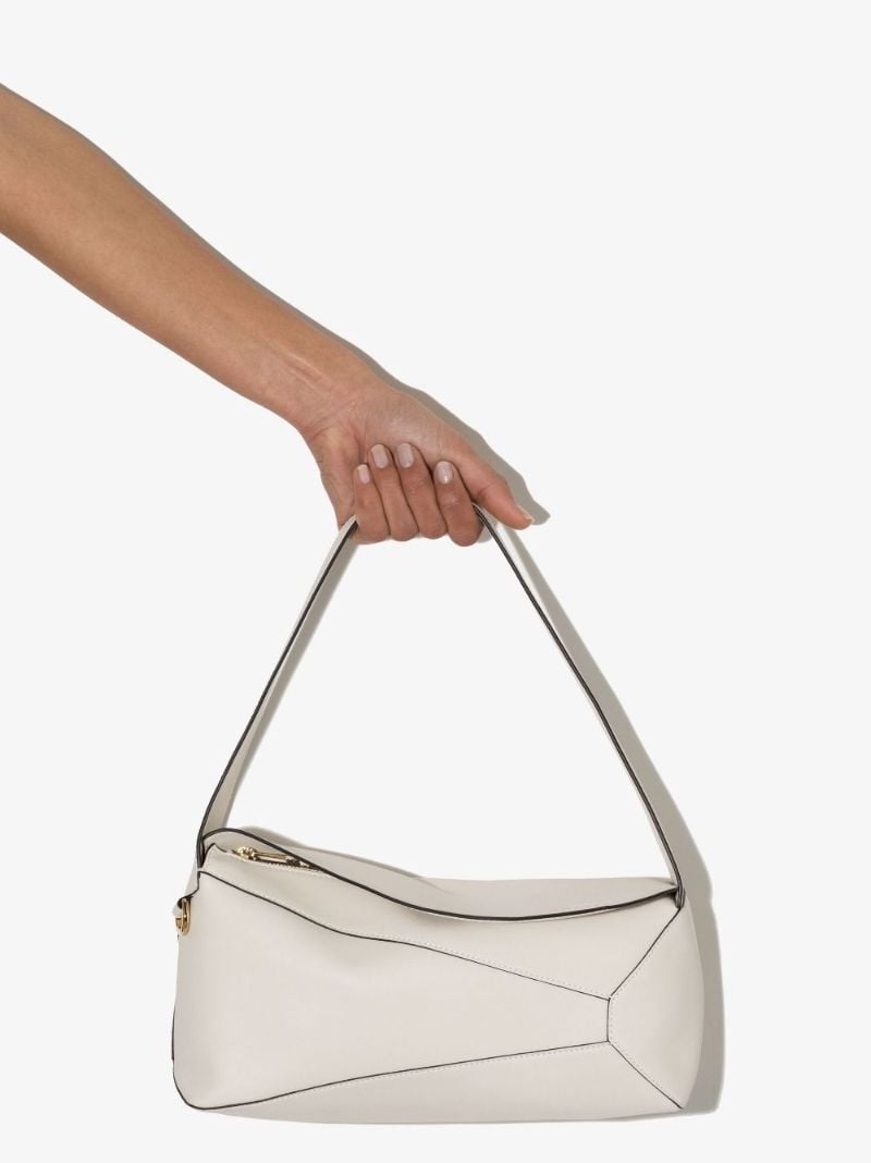 White Puzzle Hobo Leather Shoulder Bag