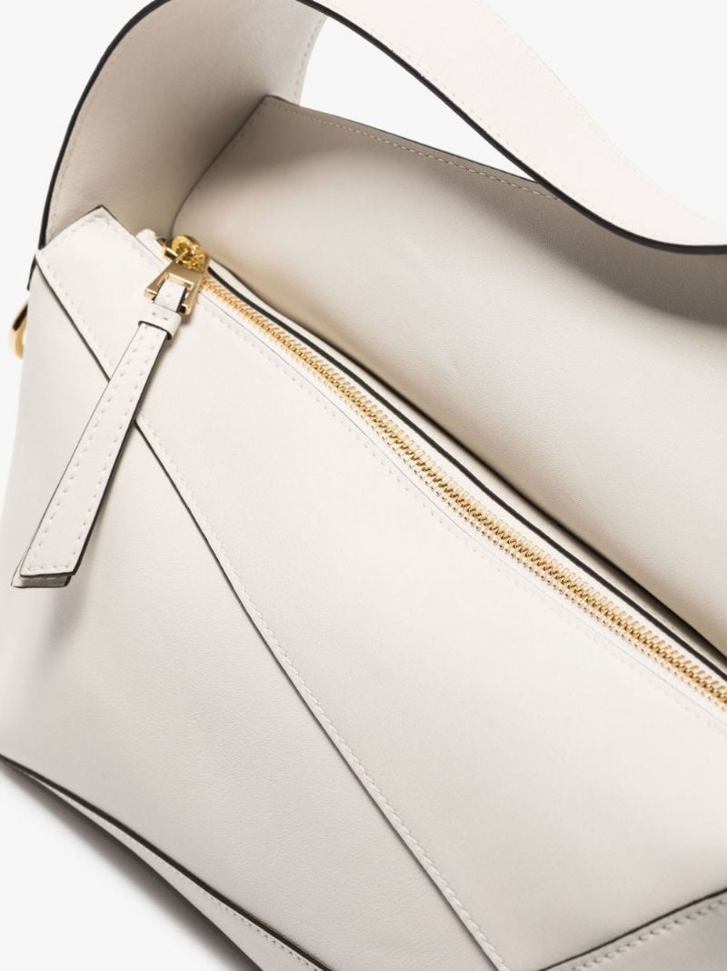 White Puzzle Hobo Leather Shoulder Bag